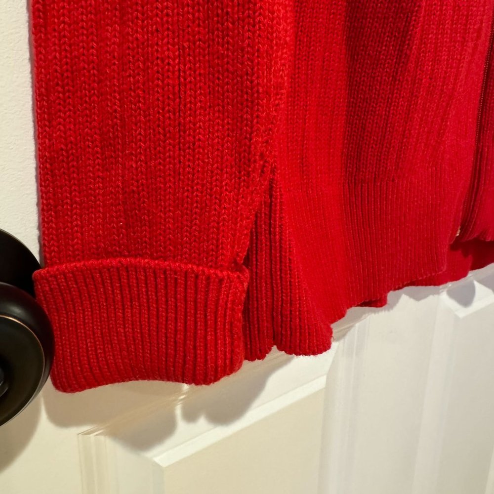 Calvin Klein Red Cotton Zip Up Ribbed Sweater - Size Large - Picture 5 of 10